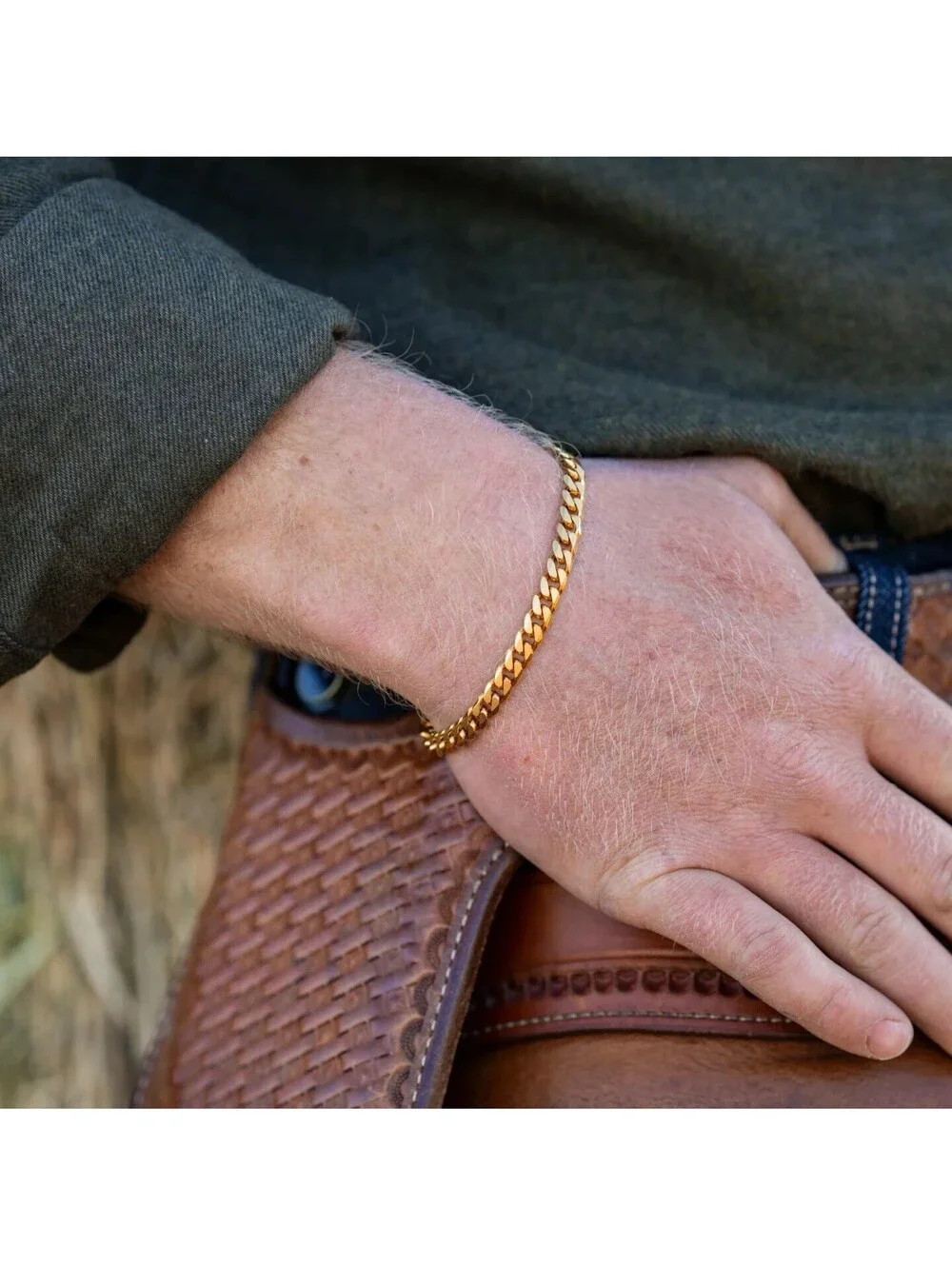 Ridge 6mm 18K Gold Over Stainless Curb Bracelet 8.5” Men’s Secure Clasp Classic